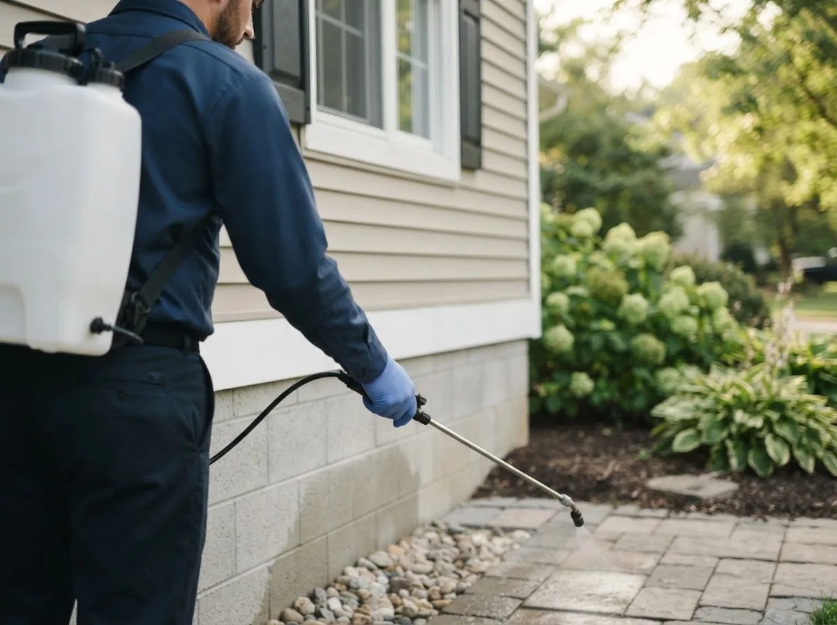 Pest control technician inspecting a home in Rockton, IL
